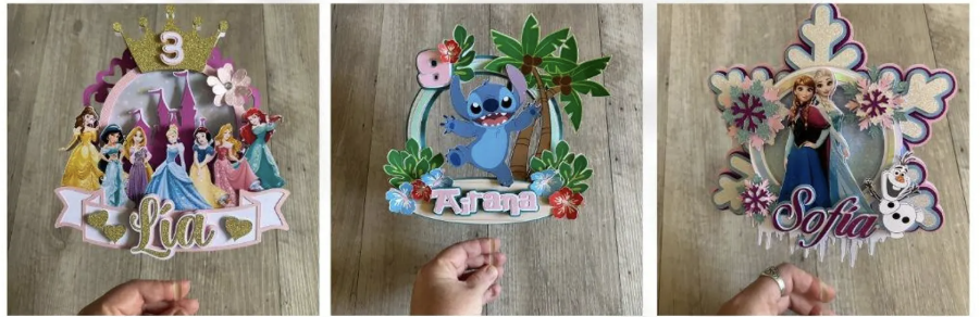 Various styles of cake toppers